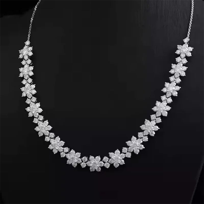 20CTW Round Cut CVD HPHT DEF VS-VVS Lab-Created Diamond Women\'s Tennis Necklace 14K White Gold Flower Shape Necklace For Women