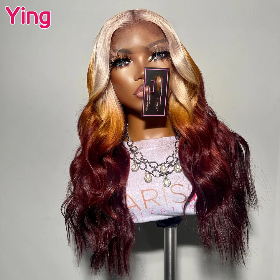 Ying Omber Champagne With 99J Colored Body Wave PrePlucked 13x6 Transparent Lace Front Wig 13x4 Lace Frontal Human Hair Wig