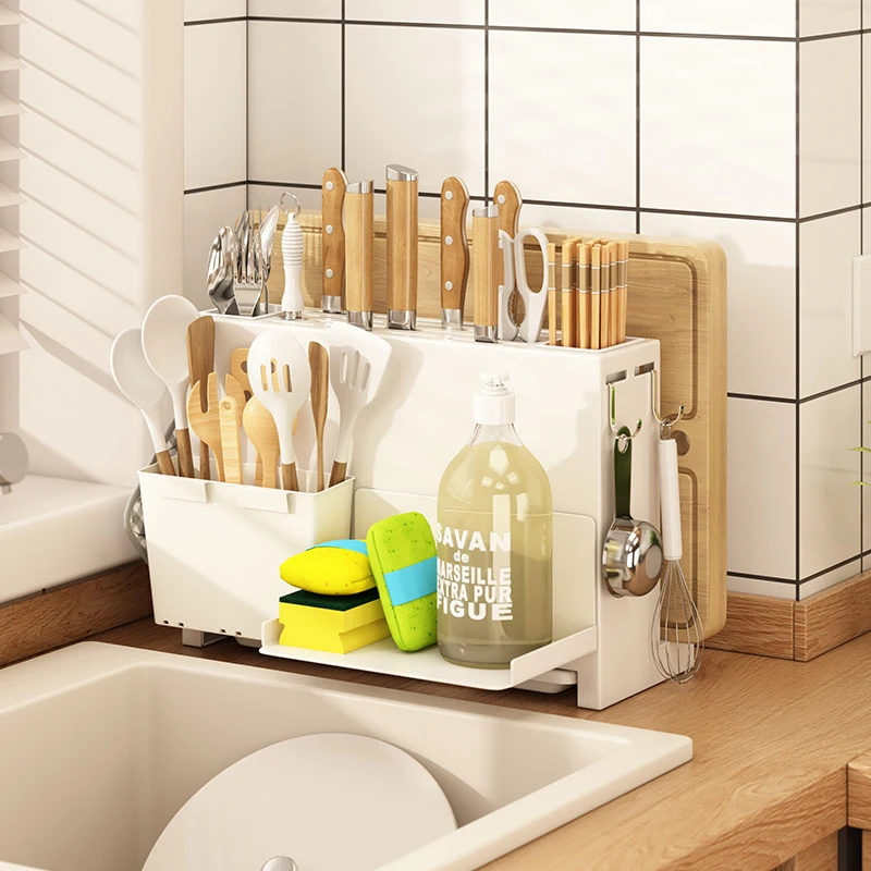 

Многофункциональная кухонная полка-органайзер из углеродистой стали для ножей, палочек и разделочных досок, без сверления