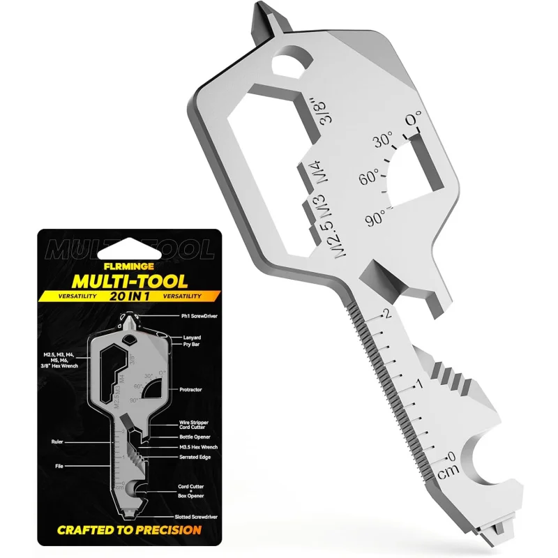 Shaped Pocket MultiTool 20-in1 Multi, Stainless Steel Keychain Utility Gadget,Gift Men, Women, Father,Groomsmen, Va