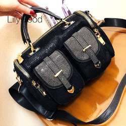 Borsa a tracolla Multi-tasche con diamanti a rete moda femminile 2024 tendenze donna borsa a tracolla Boston Satchel con strass lucidi