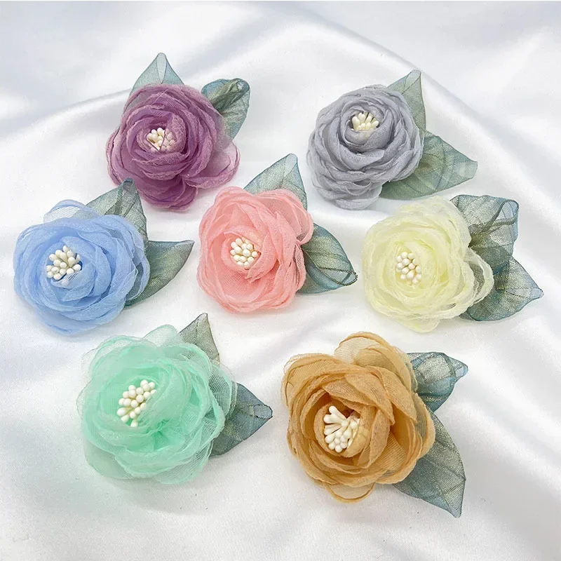 Chiffon Rose Artificial Flowers Yarn Fabric Flowers For Headwear Dress Wedding Bouquet Decor Craft Yarn Flower Accessories