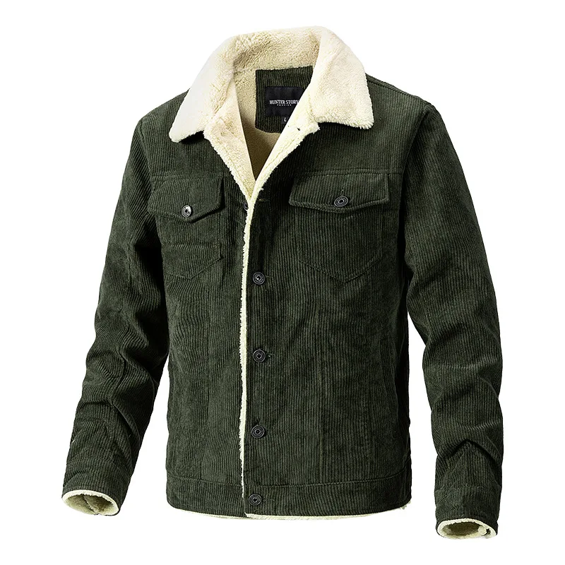 Chaqueta de pana de alta calidad para hombre, abrigo grueso de Cachemira, cálido, con solapa de Color sólido, informal, ajustado, 3XL, Invierno