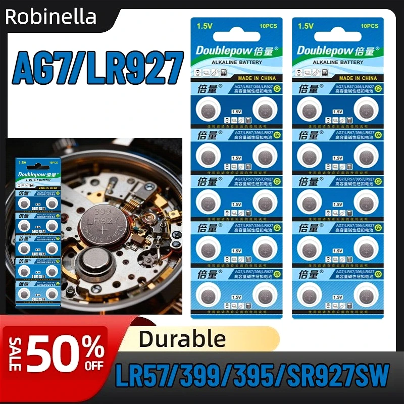 

Doublepow LR927 AG7 Button Cell 1.5V, Compatible with LR57 399 395 SR927SW for Watch, Calculator, Toy Ag7