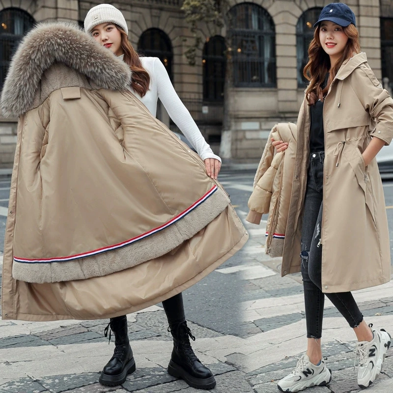 

2025 New Plus Velvet Cotton Coat Women Winter Large Fur Collar Detachable Lining Cotton Coat Women Winter Warm Thicken Parkas