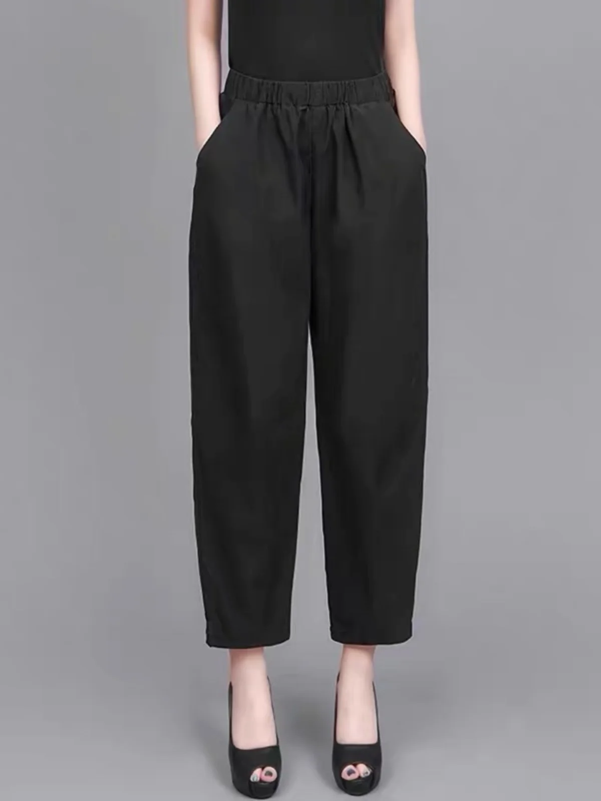 ربيع وصيف جديد حجم كبير المنجل السراويل النسائية مرونة الخصر عادية التخسيس سراويلي حريمي Sli أمي واسعة الساق تسع نقاط