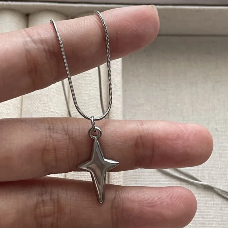 Korean Style Four-Pointed Star Pendent Necklace Simple Girl Clavicle Chain Trendy Girl Wedding Choker Fashion Jewelry Party Gift