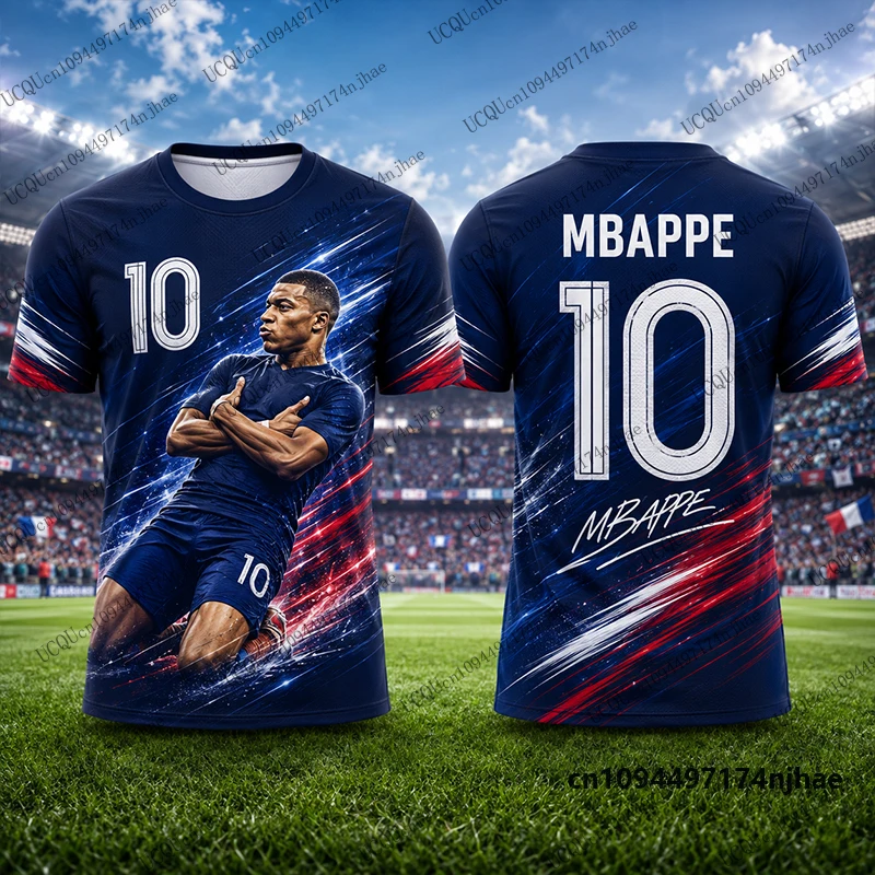 2027 Neues Sondermodell Mbappé # 10 bedruckte Fußballtrikots für Herren, T-Shirt, Sommer, atmungsaktiv, schnelltrocknend, Sport-T-Shirts, lässige Oberteile für Kinder/Erwachsene – Detail 5