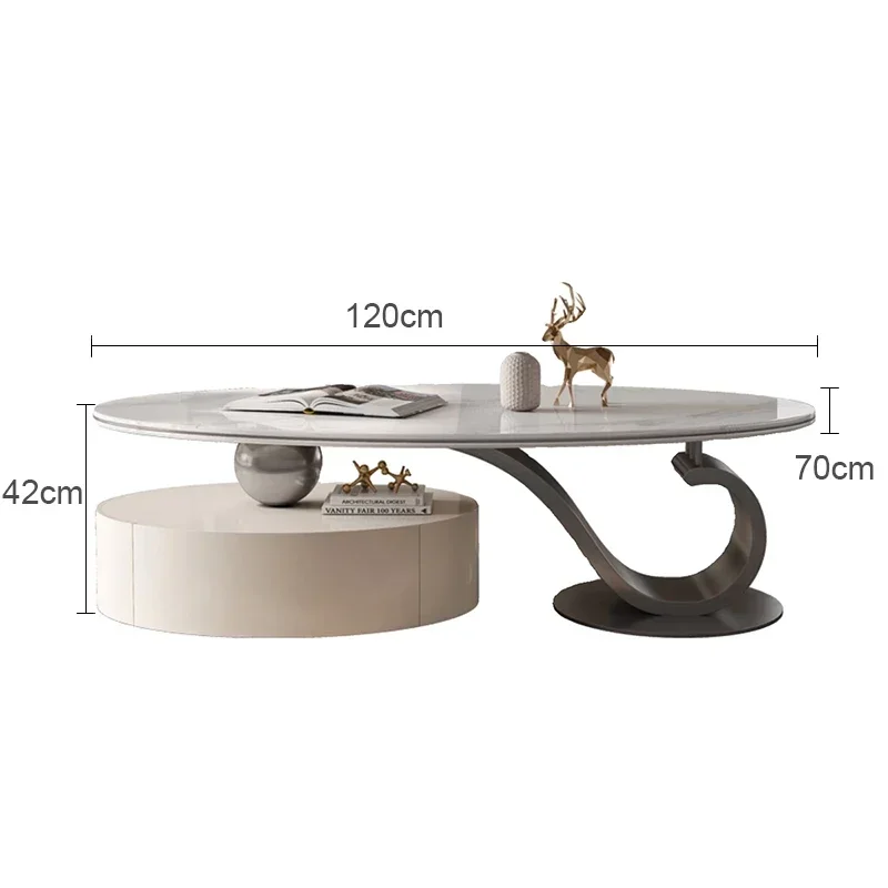 

Italian Style Light Luxury Stone Plate Coffee Table Living Room Home Oval Designer High Sense Tea Table with Drawer