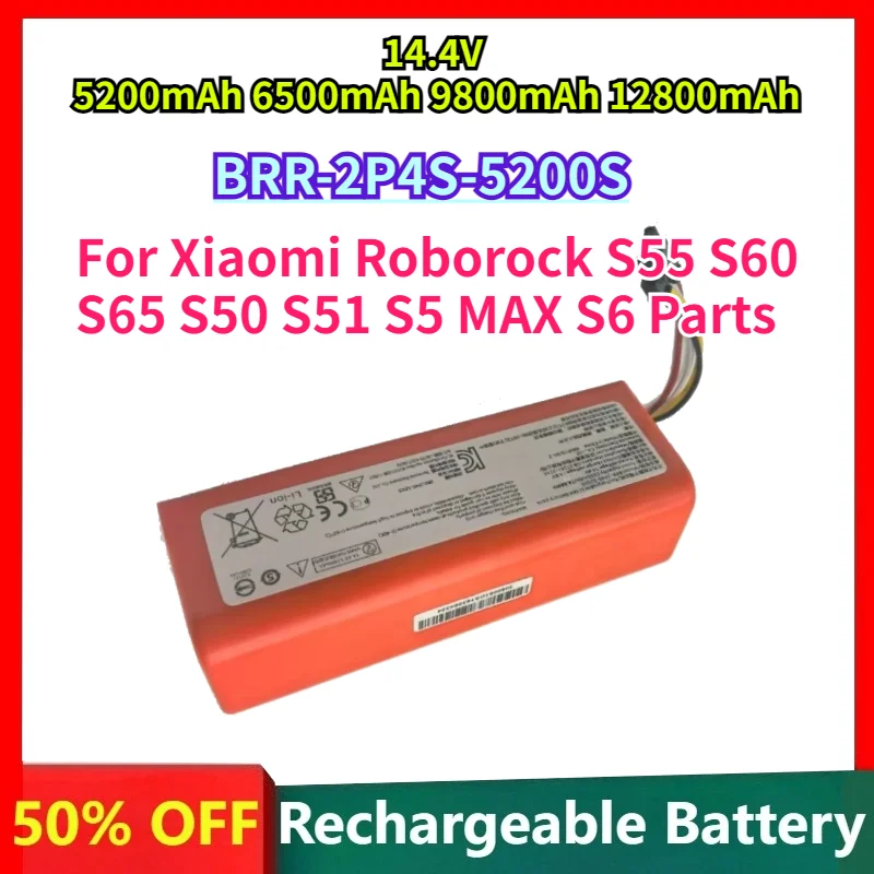 14.4V 12800mAh BRR-2P4S-5200S for Xiaomi Roborock S55 S60 S65 S50 S51 S5 MAX S6 Parts Replacement Battery