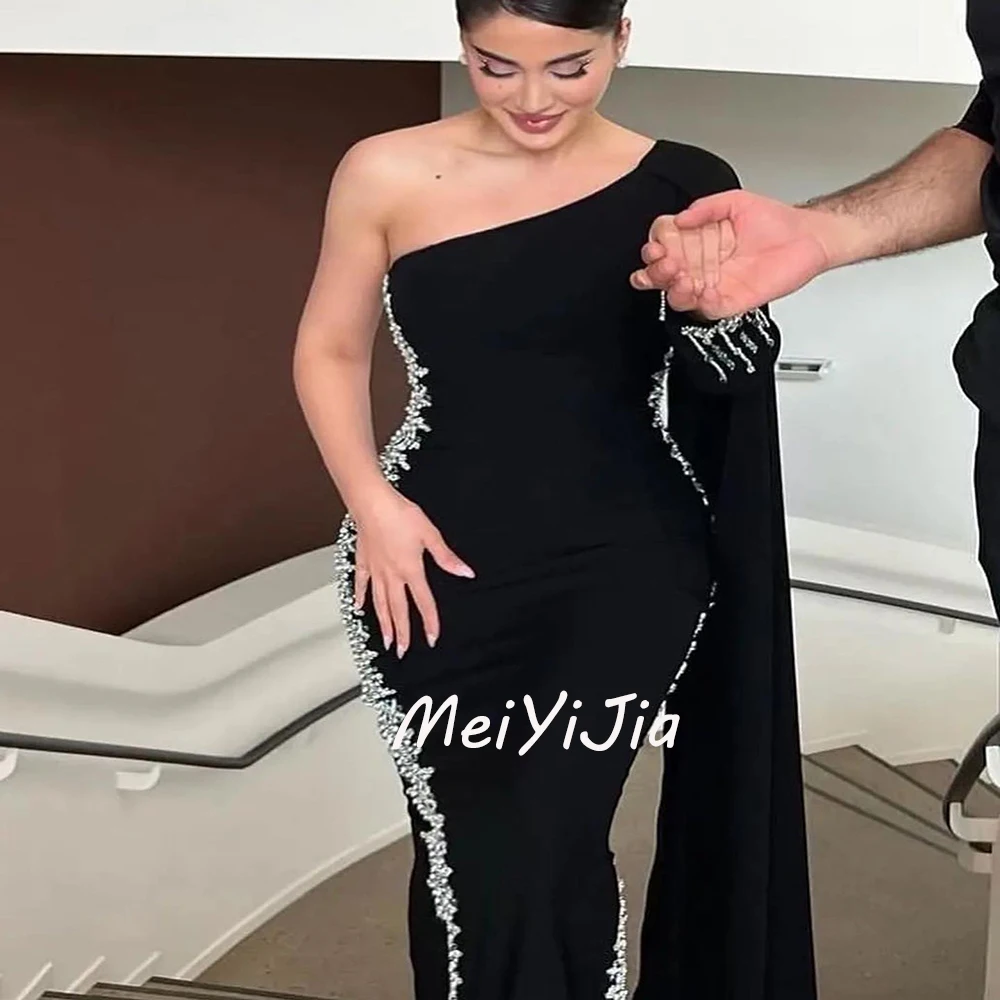 Meiyijia abendkleid saudi perlen ein schulter satin scheide meerjungfrau arabien sexy abend geburtstag club outfits sommer 2024