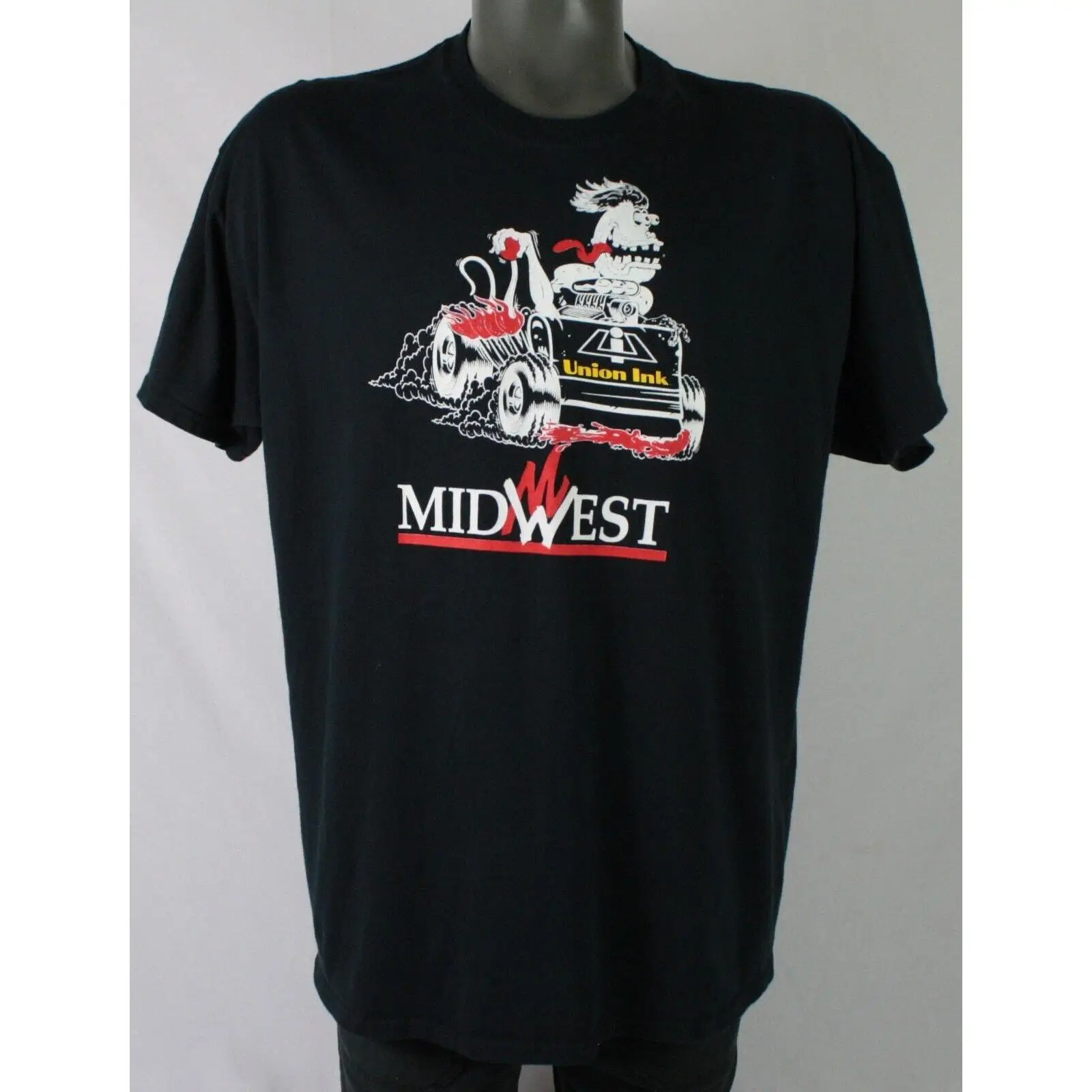 NWOT Mid West Union Ink Dragster Hot Rod Rat Fink Black T Shirt Mens XL