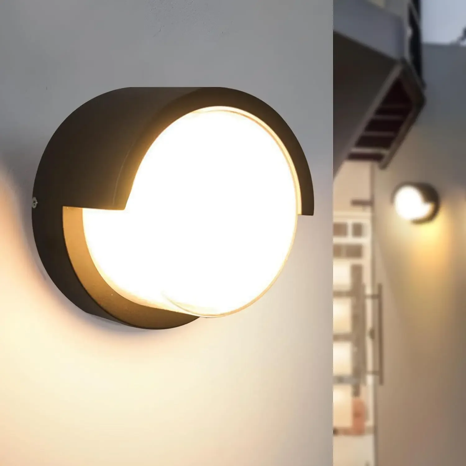 Modern Round Outdoor Sconce Light Fixture Waterproof Porch Lamp 7W 12W 3000K 4000K 6000K Outdoor Lighting for Patio Deck Balcony