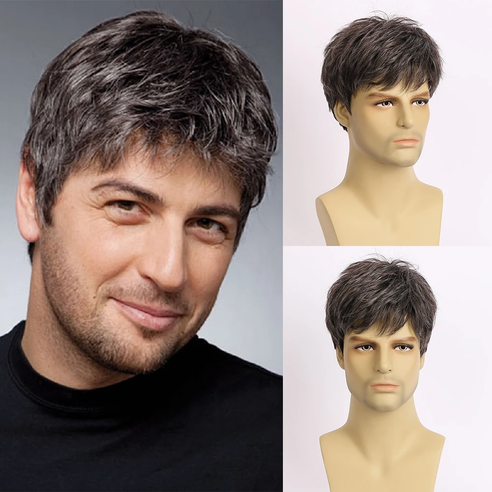 Short  Natural Curly Hair For Male Young Men Heat Resistant Fiber Synthetic Wigs