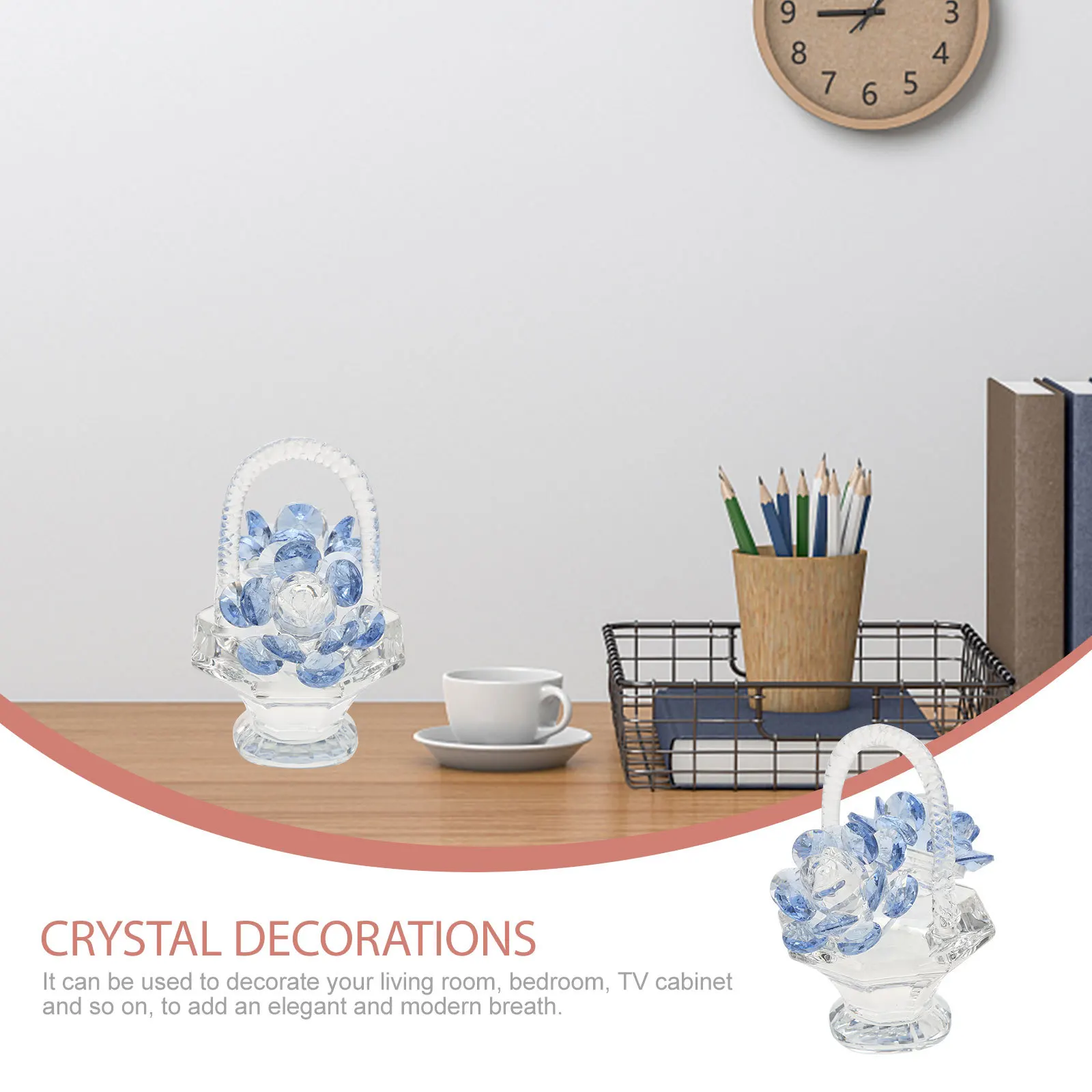

Crystal Flower Basket Exquisite Crystal Adornment Perfect for Living Room Bedroom Office Tabletop Decoration Home Decoration