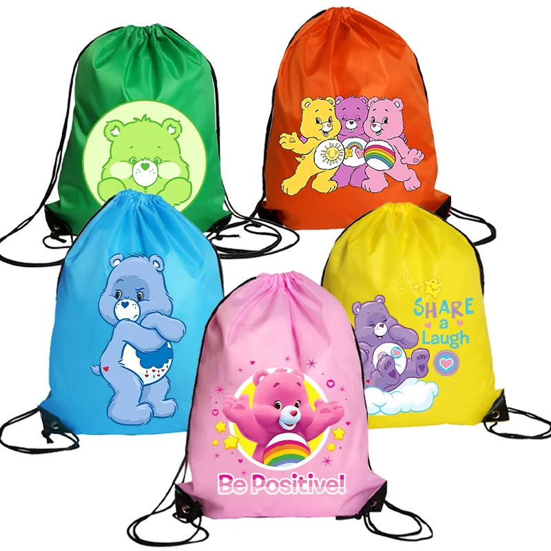 

Cares Bears Drawstring Pocket Women Large Capacity Handbag Cute Cartoon Shopping Tote Fabrics Watertight Portable Bag Girl Gift