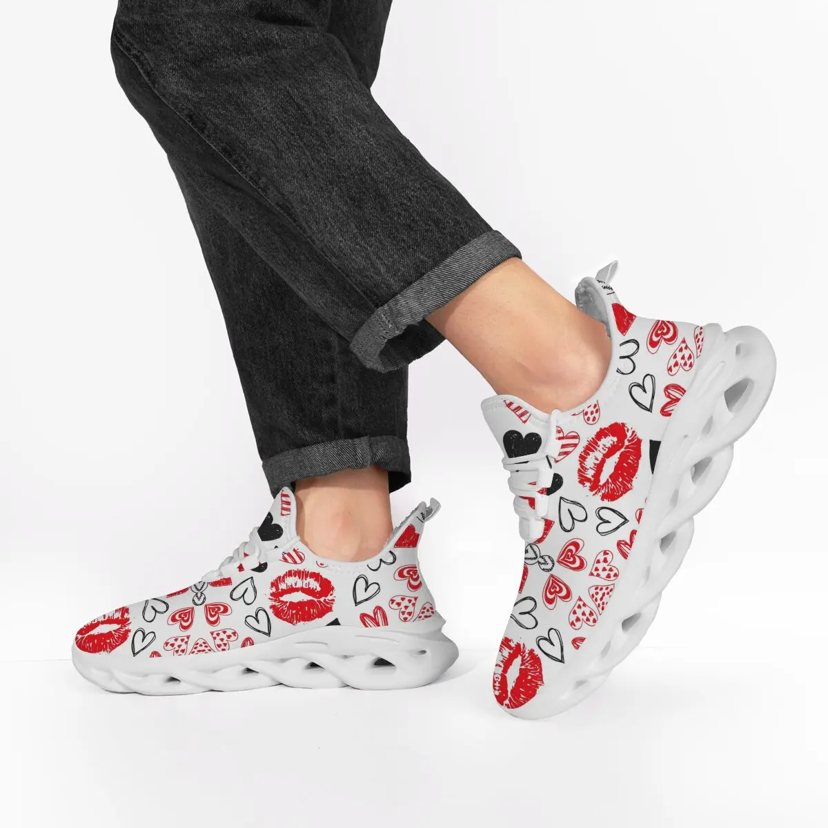 أحذية رياضية للرجال أحذية مفلكنة مبطنة بالصوف مع نمط الشفاه والقلب أحذية رياضية كاجوال نسائية على الموضة الكلاسيكية #4