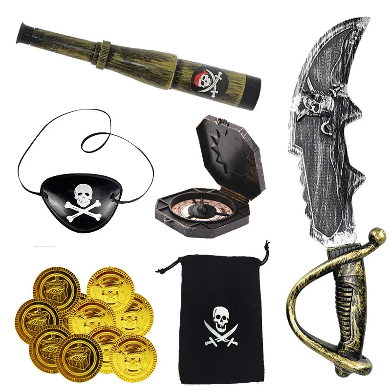 

Halloween Pirate Toy Set Props Knife Skull Earrings Kids Funny Dress Up Costume Accessories Halloween Theme Cosplay Decorations