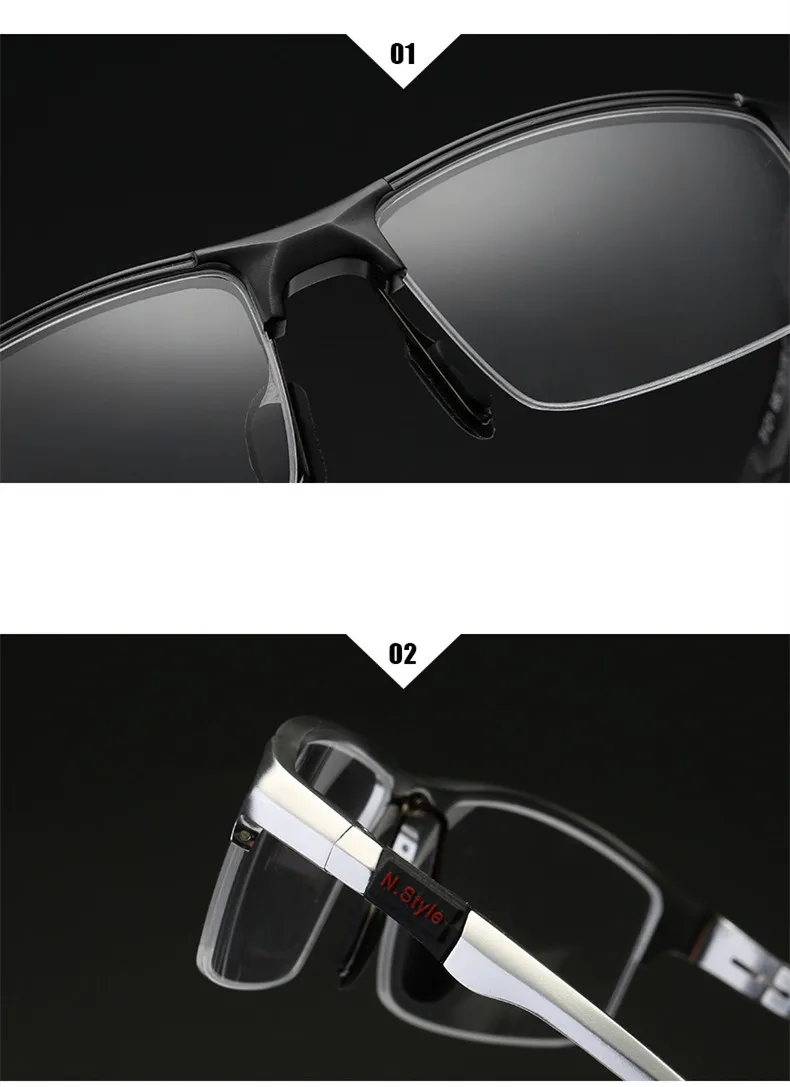 Aluminium Halbrand Optischer Rahmen Rezept Männer Rechteckige Brillen Sonnenbrille Brille Sportbrille Große Breite Gesicht Verwendung – Detail 9