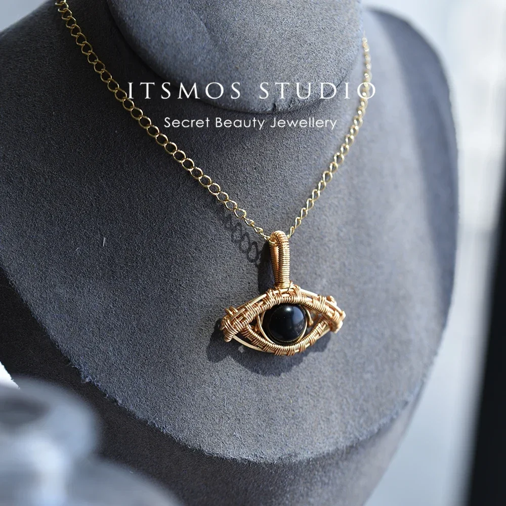 

ITSMOS Devil's Eye Necklace Hand Winding Natural Stone Gold Pendant Nacklace High Quality Energy Jewerly for Women Soul Gift