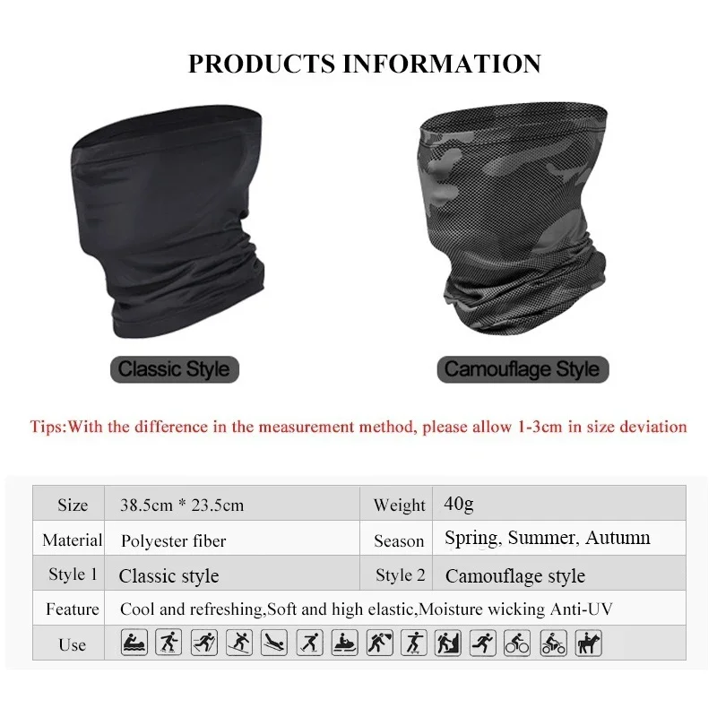 Camouflage Bandana UV400 Ice Silk Half Face Mask Cycling MotorcycleFishing Magic Scarf Outdoor Sports Face Cover Headband