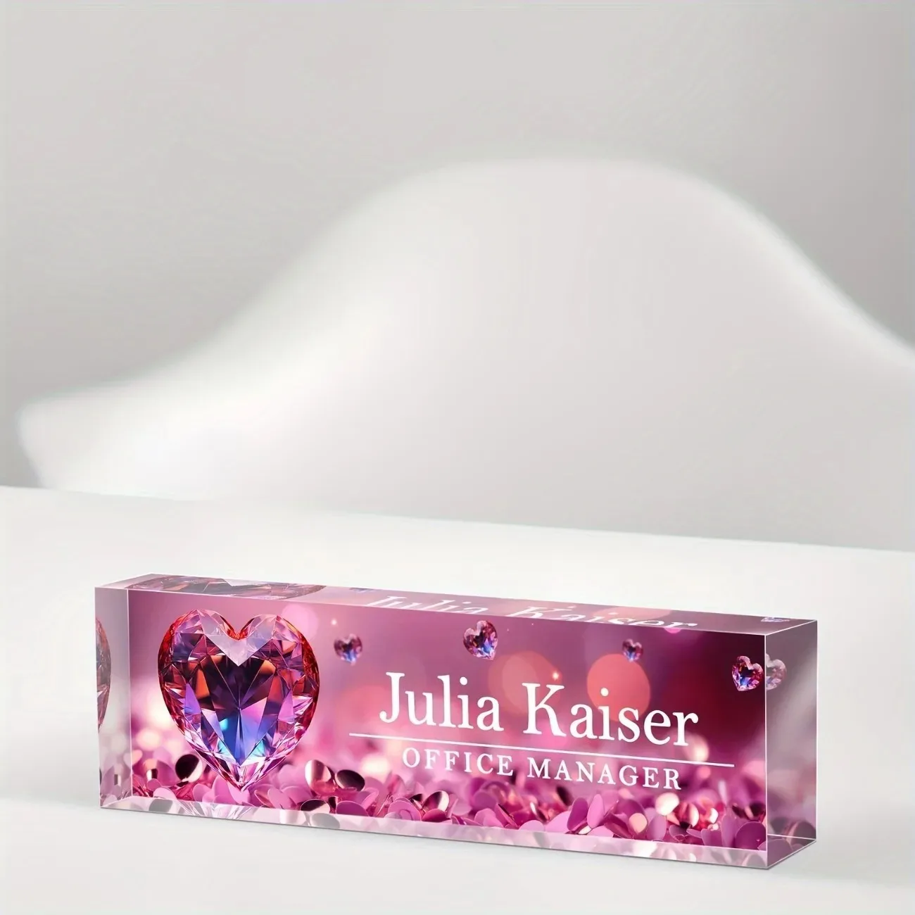 1pc Personalized Acrylic Desk Name Plate with Heart Red Diamond Design, Custom Office Desk Decor (Only Decoration)