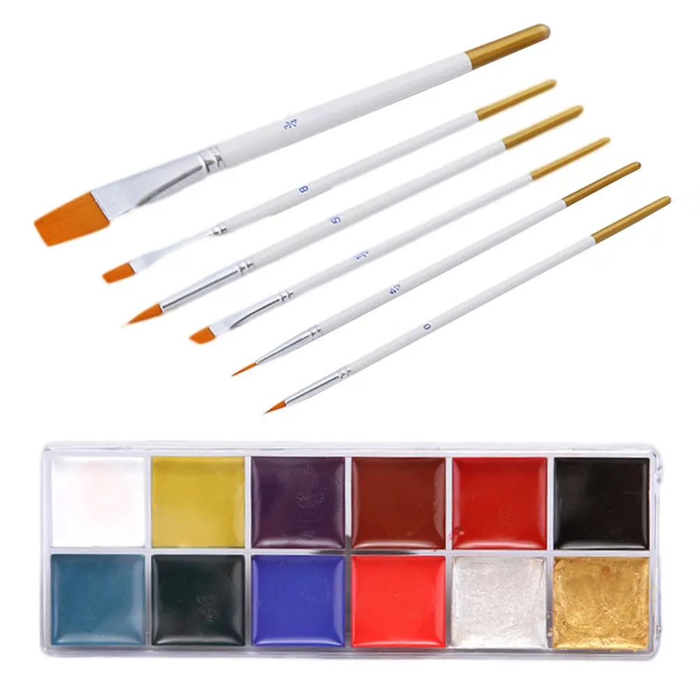6Pcs Vibrant Face & Body Paint Palette, 12-Grid Non-Shedding, Safe & Long-Lasting for Halloween, Party, Birthday