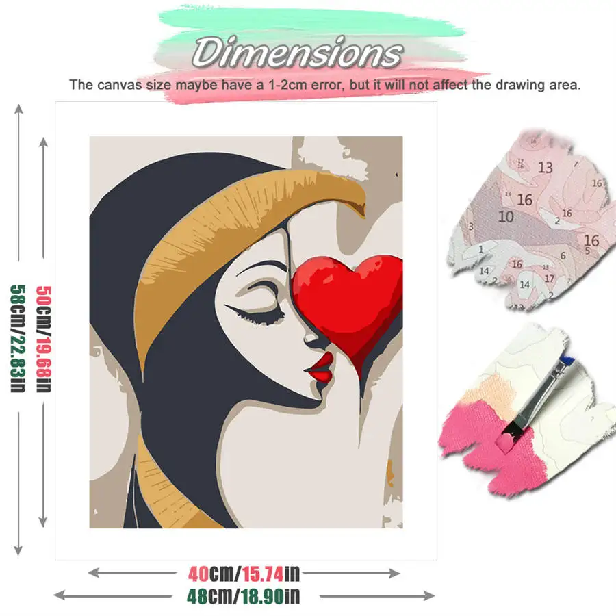 HUACAN مجموعات الطلاء حسب عدد امرأة أنيقة مجردة صورة القلب الأحمر DIY بها بنفسك النفط اللوحة أرقام Artcraft Handpaint ديكور المنزل #2