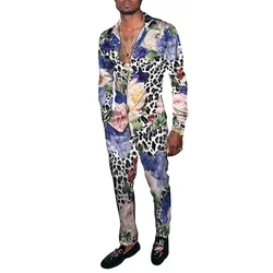 Fashion Leopard Florial 3D Print Men Harajuku Clothing Suits Tracksuit Long Sleeve Shirt Long Pants Two Piece Sets Clothing