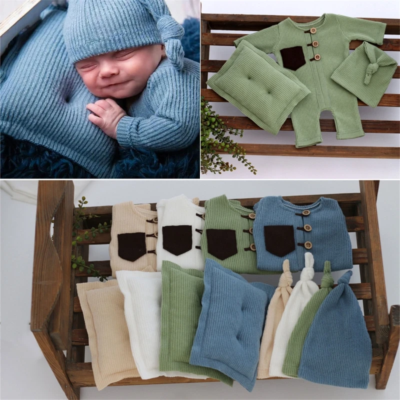 3Pcs/Set Newborn Photography Props Outfits Boy Girl Clothes Stretch Bodysuit Baby Pillows Accessories Jumpsuit Pajama Costume