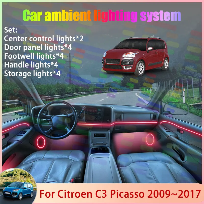 

For Citroen C3 Picasso 2009~2017 2010 2011 2/18 in 1 Car Atmosphere Light Lamp RGB Shade Ensemble Streamer Atmosphere Set Auto
