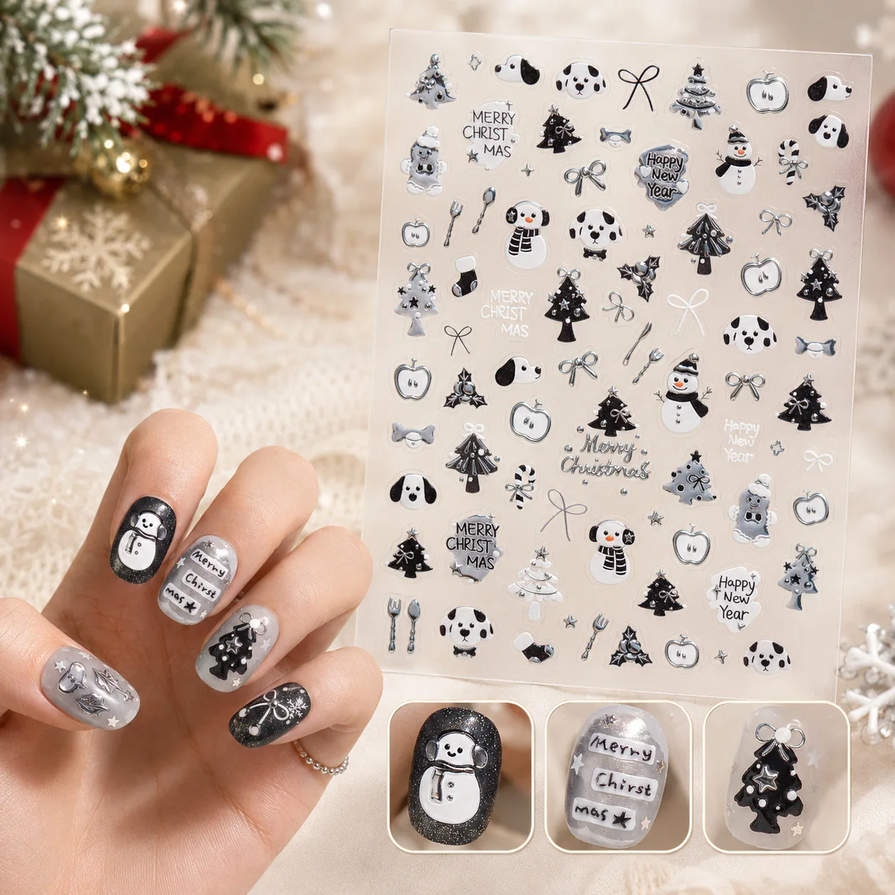 Nail Art Xmas Design - Милый пятнистый щенок, 5D рождественские золотые
