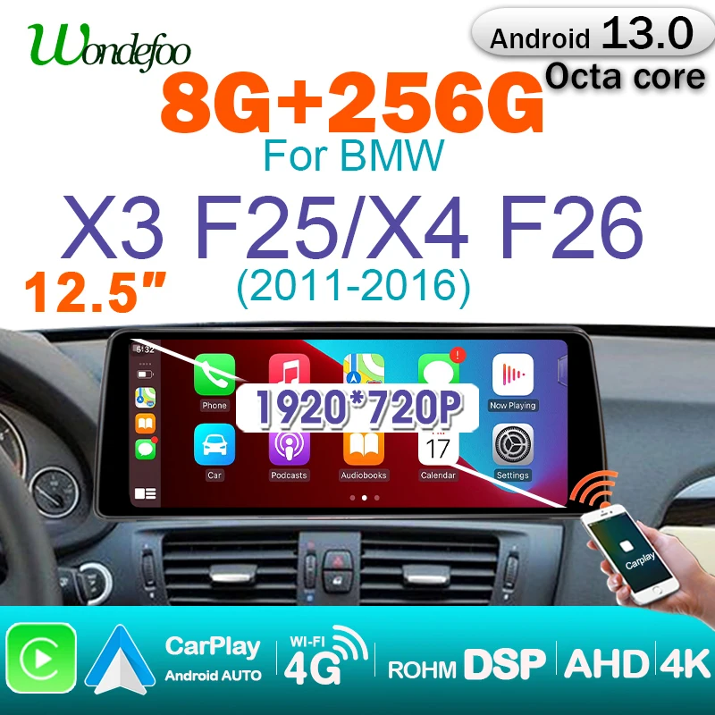 8GB+256GB Carplay Android 13 Auto Stereo autoradio Screen for BMW X3 F25 X4 F26 2Din Car Radio multimedia player GPS WIFI 4G LTE