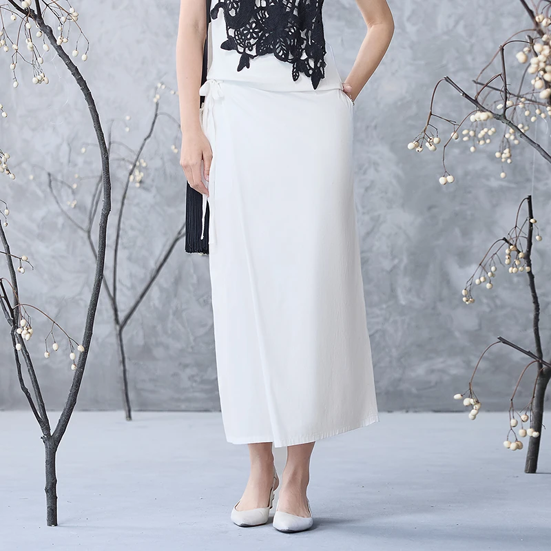 

Mixed Silk Cotton Loose Straight Cut Midi Skirt Women's Fashion Spring Summer New Arrival Simple Versatile mid Waist Design