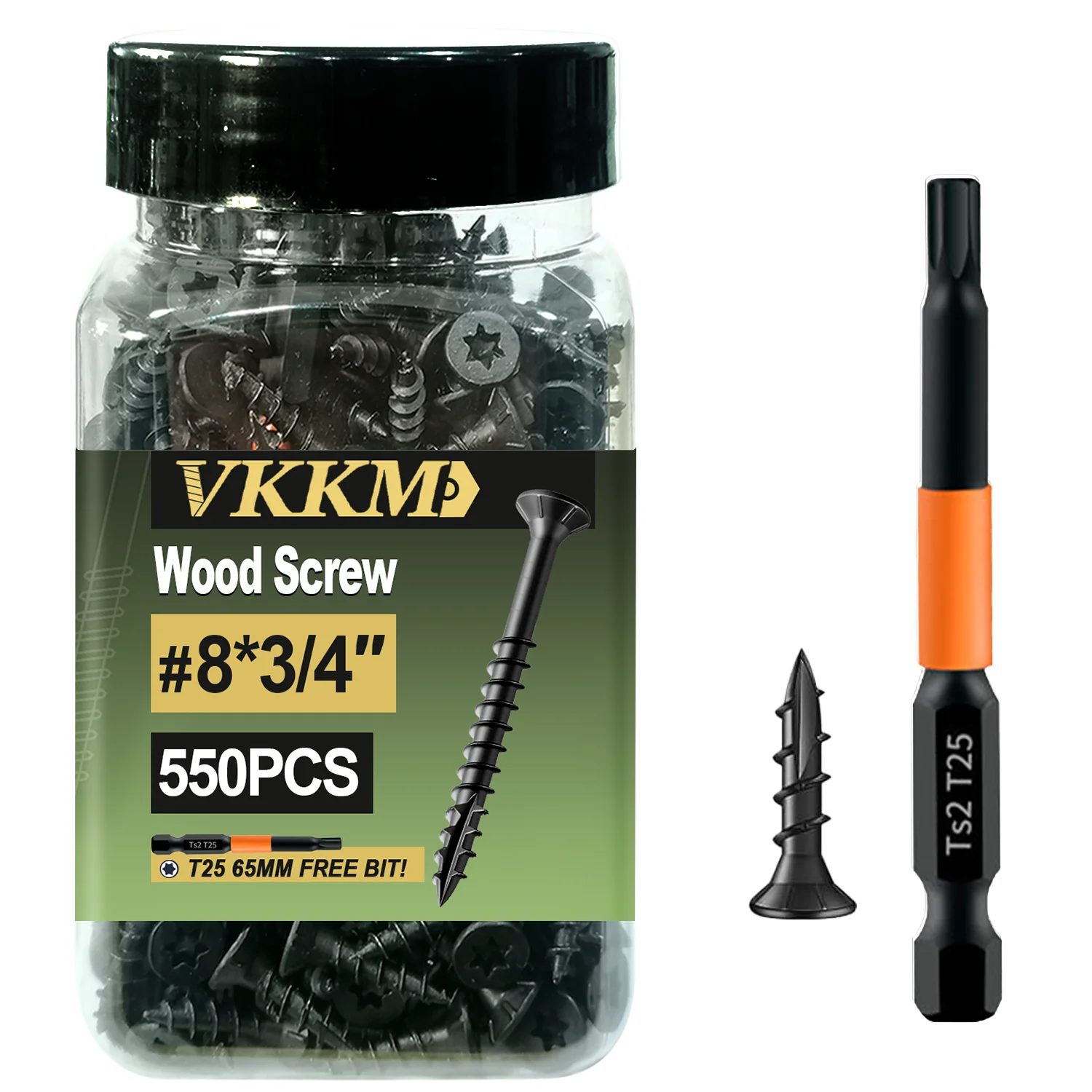 

VKKM,Deck Screws , Wood Screws #8X3/4 Pcs, Rust Resistant, Epoxy Coated Exterior, Exterior Deck Screws, T25 Star Bit, Black