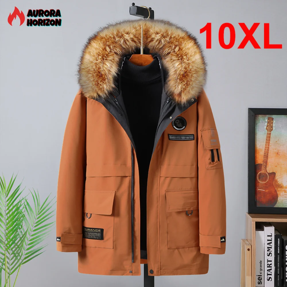 

ZOZOWANG Plus Size 10XL Parkas Winter Fur Collar Jackets Men Thickened Warm Hooded Coats Outerwear Removable Liner Jacket