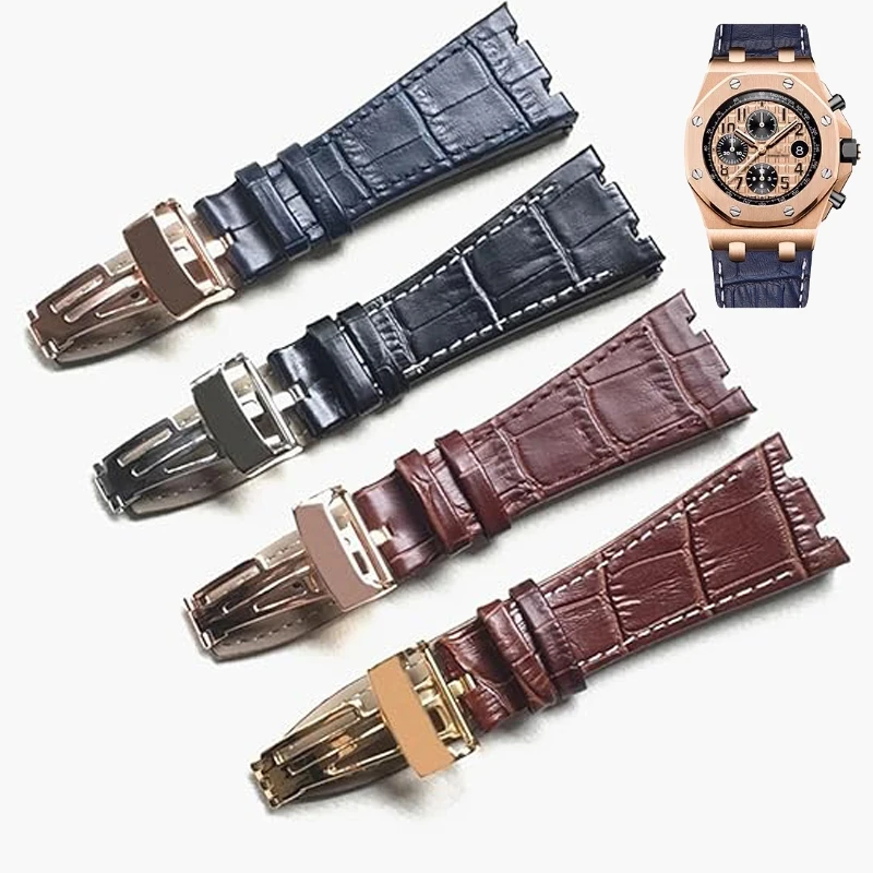 For Audemars Piguet AP15400 15703 15500 Royal Oak Series Men Leather Watch Strap Blue Brown Black Double Concave Interface 26mm