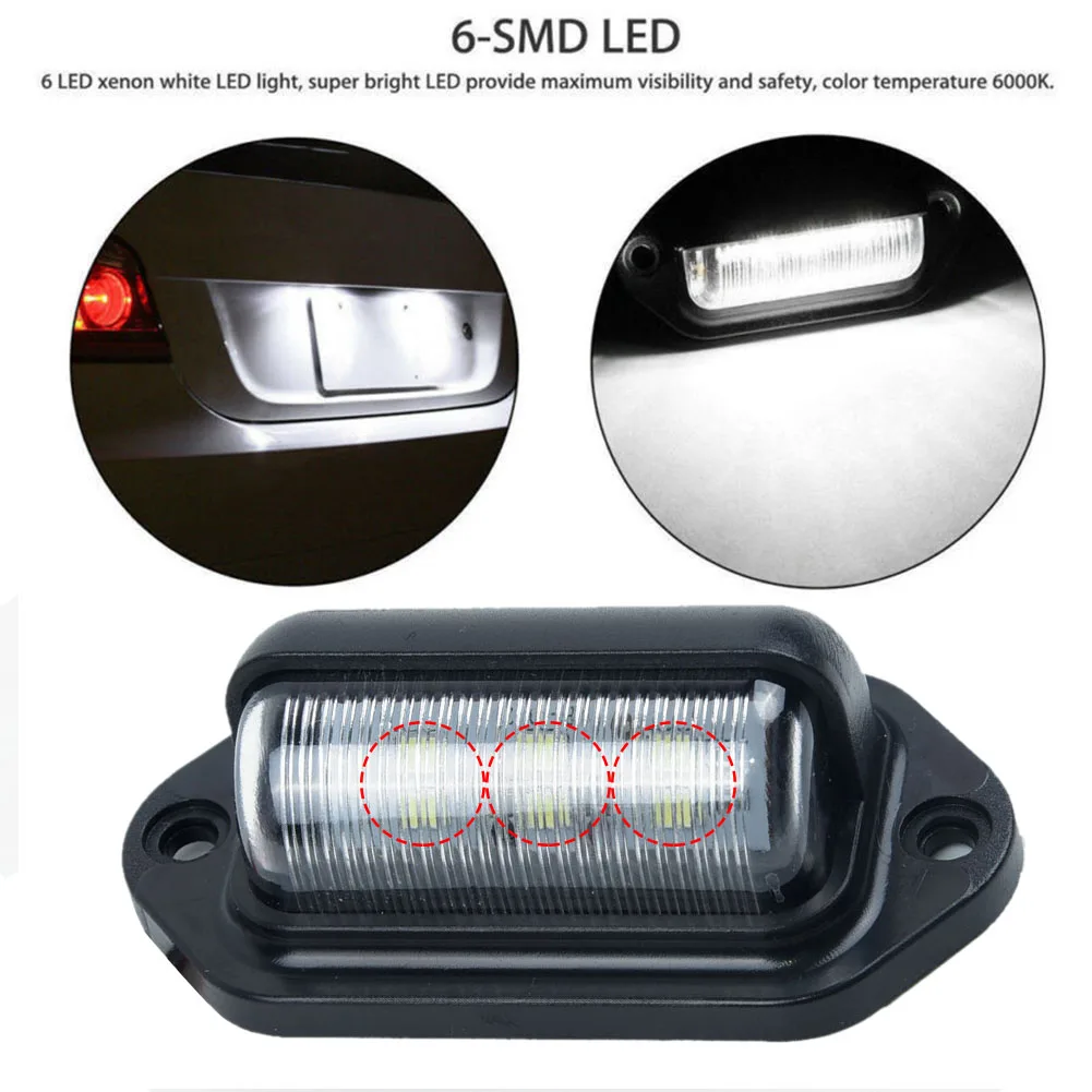 66*33*25MM License plate lights Accessory Boat Bulb 2 Lines 6 LED Car Lamp Replacement Trailer Truck Waterproof IP65 10-30V