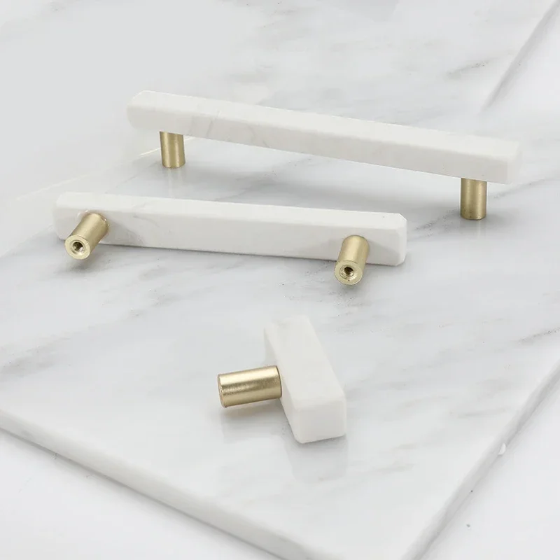 Marble Door Handles and Knobs for Furniture Zinc Alloy Cabinet Kitchen Cupboard Dresser Handles Drawer Pulls Stone Rock Beige