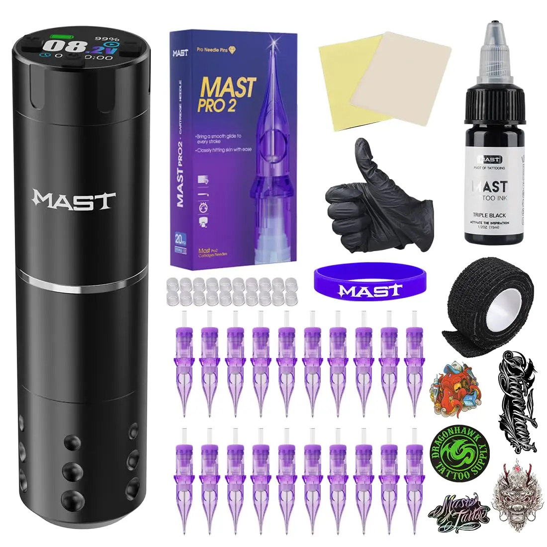 

Mast A1 Pro Complete Tattoo Kit Rotary Tattoo Machine 2200mAh Battery Pen 20Pcs Cartridge Needles Tattoo Ink for Beginner