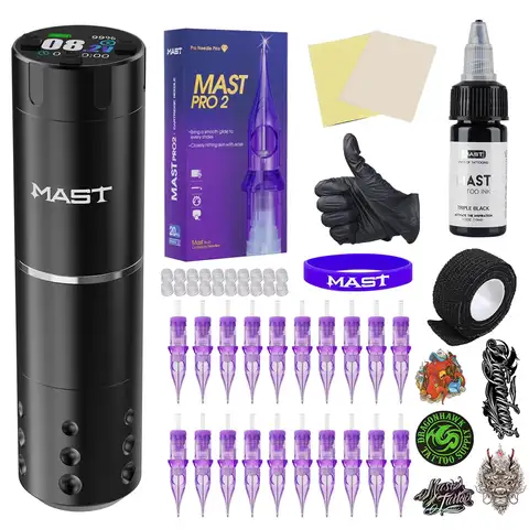 Mast  A1 Pro Complete Tattoo Kit Rotary Tattoo Machine 2200mAh Battery Pen 20Pcs Cartridge Needles Tattoo Ink for Beginner