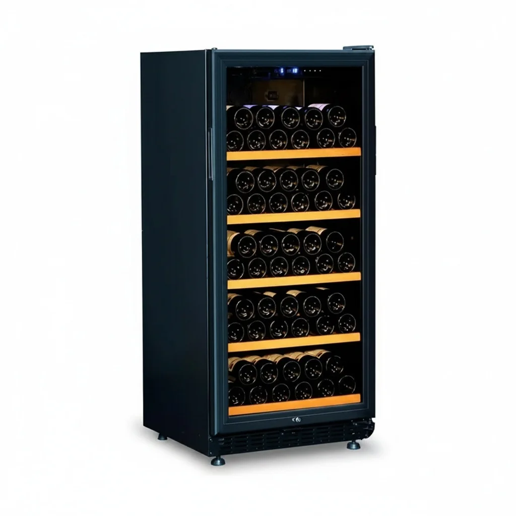 80-Bottle Wine Cooler, Single Zone Stainless Steel Wine Refrigerator, Compressor Fridge, Tempered Glass Beverage Cellar