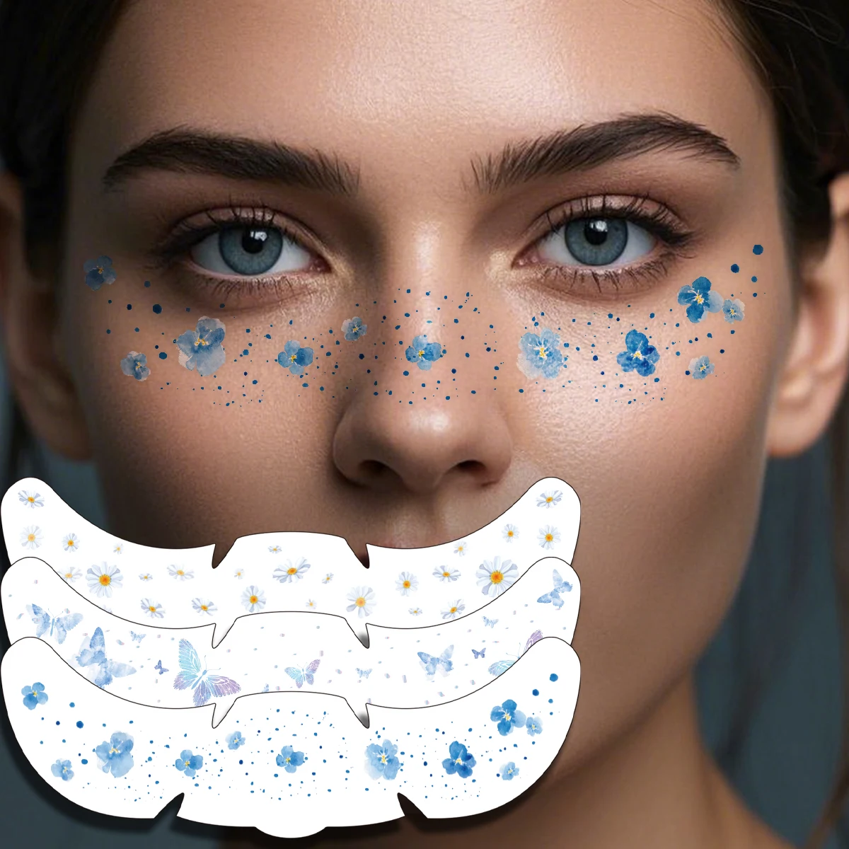 3 uds Primavera Verano pecas parches de maquillaje flores mariposa pecas tatuaje pegatinas para mujeres Maquillaje facial fiesta de música