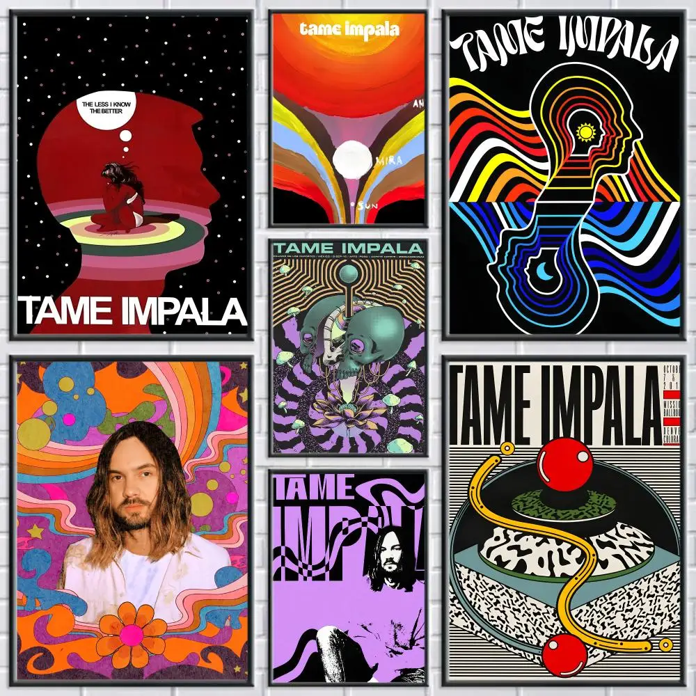 T-Tame Impala Band Painting Calligraphy Frameless Canvas Poster Anti-wrinkle Wall Art Perfect for Bathroom Home Decor