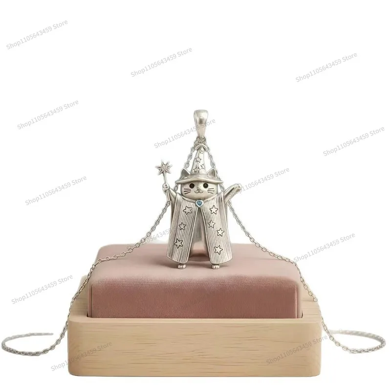 Cute cat wizard cat magic hat design pendant necklace niche unique high sense personality exquisite collarbone chain