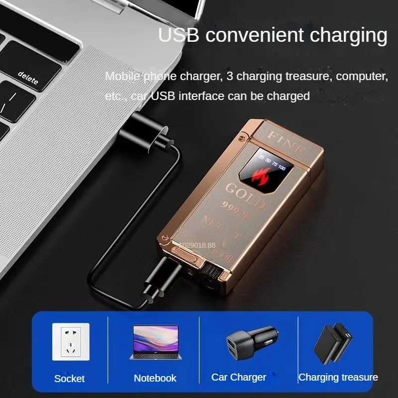 New Fashionable Touch-sensitive Gas Lighter Gas-electric Hybrid Power Display USB Electronic Lighter Men\'s Gift Original