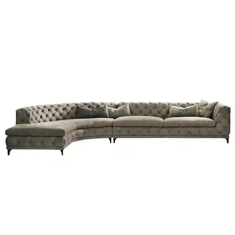 American light luxury fabric buckle solid wood corner sofa combination modern simple living room fabric fleece princess sofa