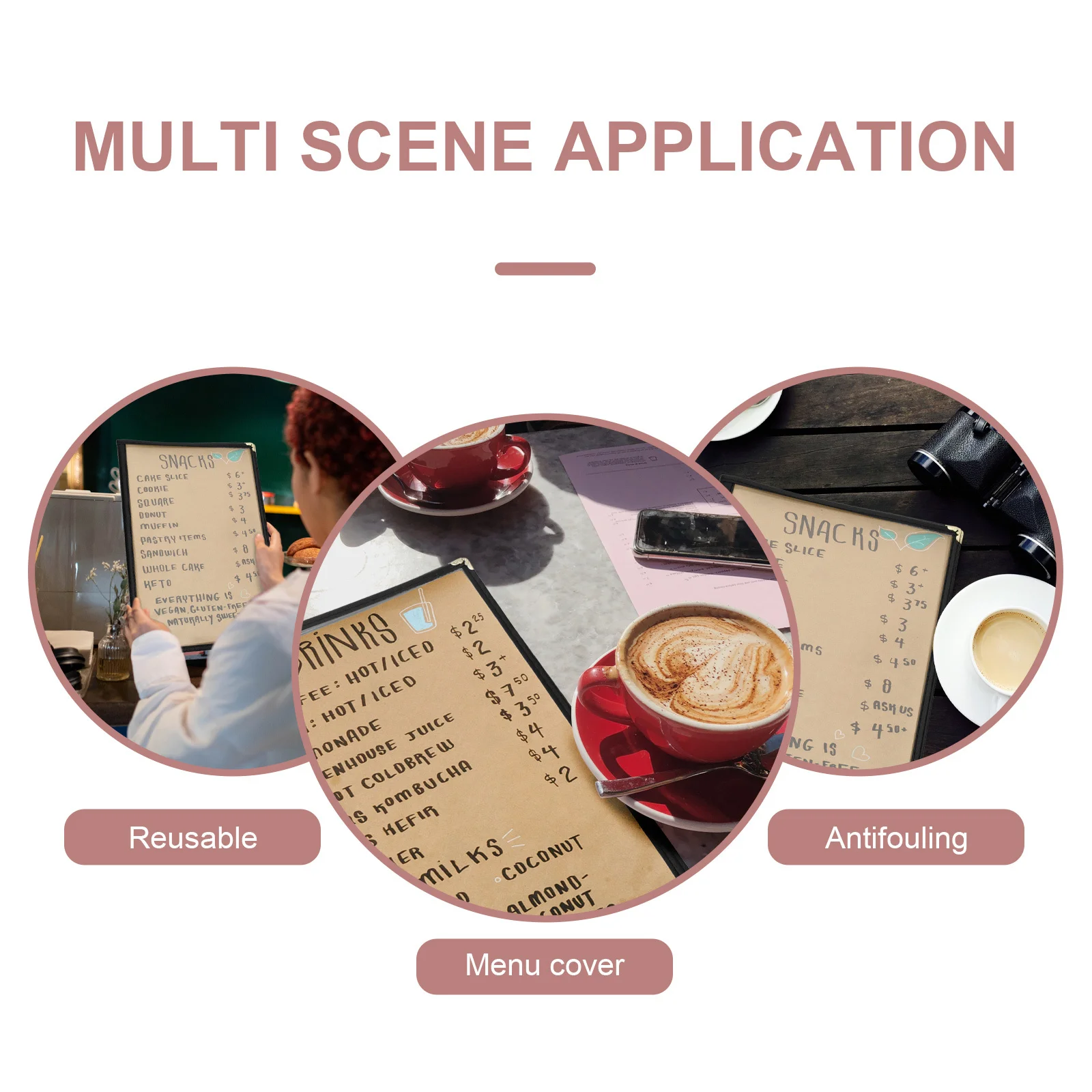 غطاء قائمة المطاعم مصنوع من مادة PVC عالية الجودة المقاومة للماء والزيت والنظيف لحقيبة حامل قائمة المقهى