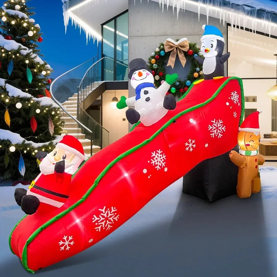 

7FT Christmas Inflatables Outdoor Decorations Cute and Funny Inflatatable Christmas Fun Slide Party Blow Ups Yard Decoration wi