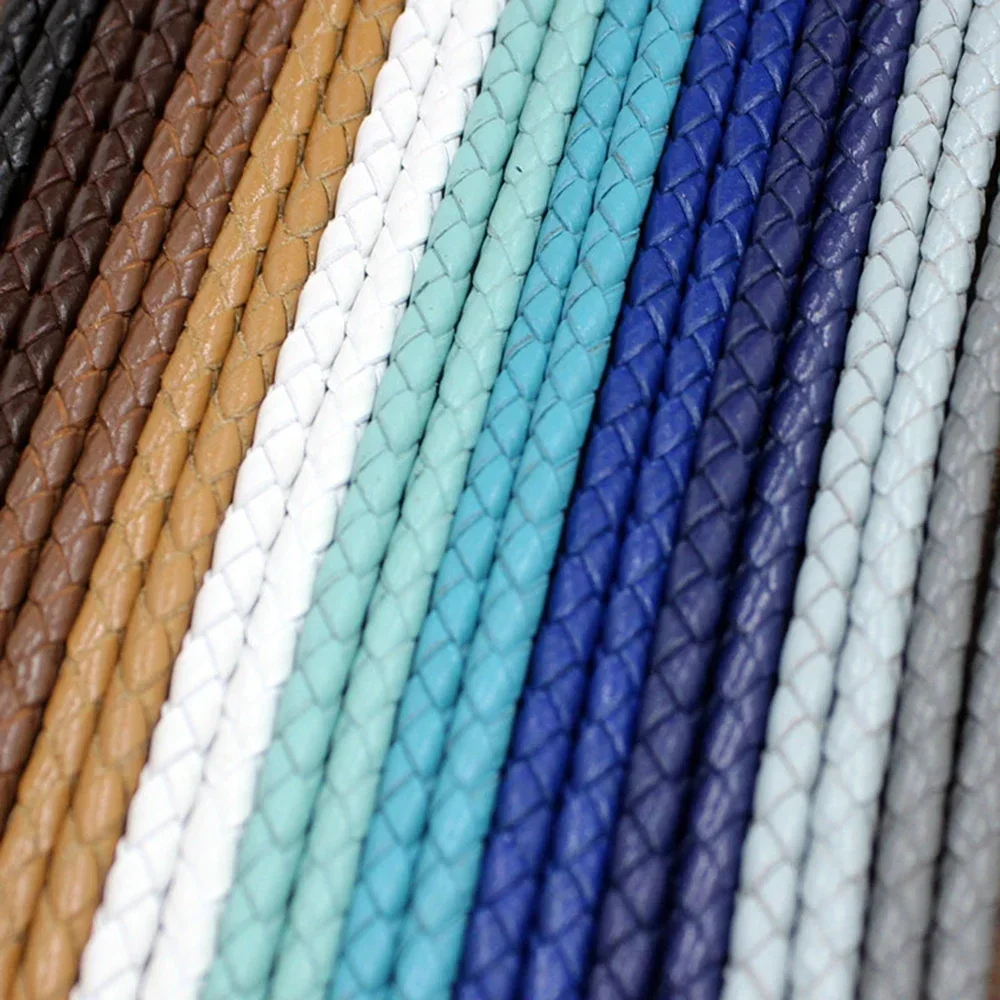 3mm Round Genuine Braided Leather Cord String Rope For Women Men Bracelet Jewelry Craft Making DIY Findings Accessories Necklace